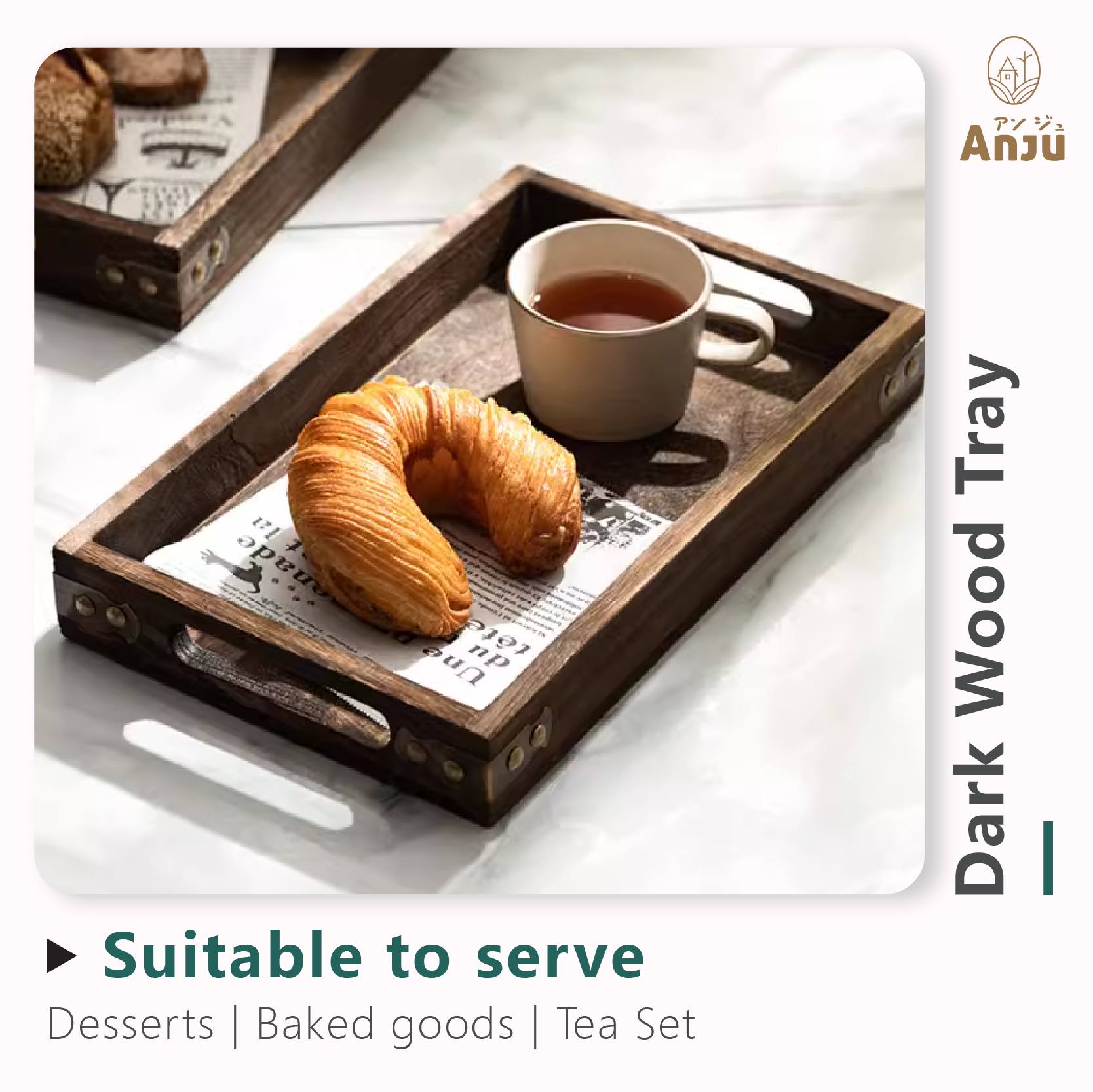 Dark wood tray for restaurant and café serving presentation